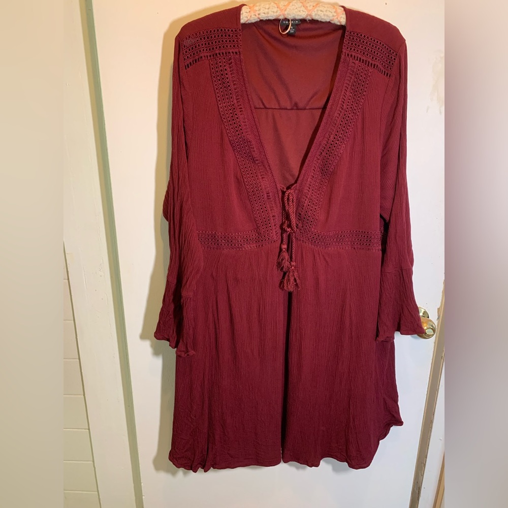 Torrid Skater Dress Wine Color Lined w/Bell Shaped Long Sleeved Size 4 (26-28)